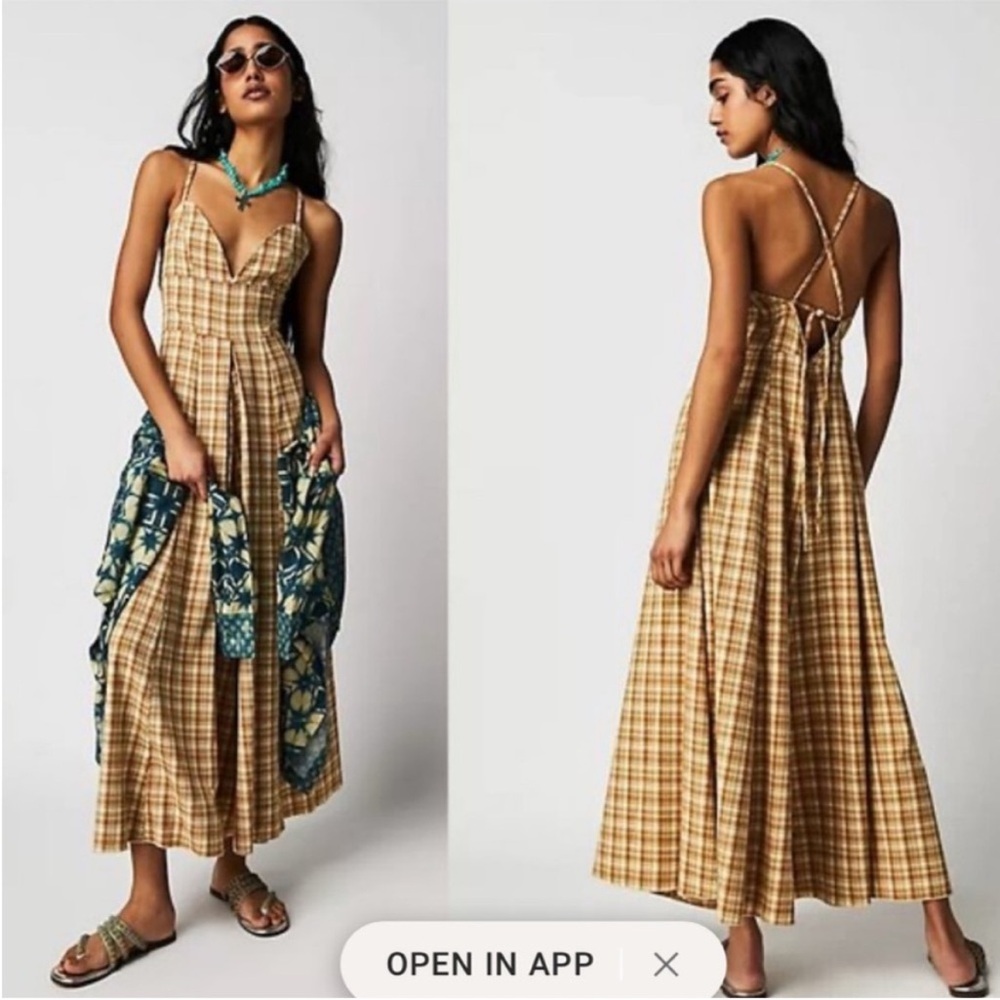 NWT Free People Kaia Plaid Wide Leg Jumpsuit